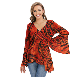Drop Shipping atasan gambar tropis suku Polinesia dan blus kemeja kustom atasan Hawaii wanita atau blus wanita - Product Image 2