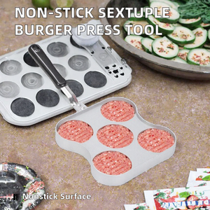 Pressa per Hamburger a 5 Fori in Alluminio Antiaderente con Manico per BBQ e Cucina Casalinga - Product Image 2