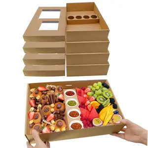 Eco Friendly Camping Picnic Party Chocolate Cookie Kebab Kraft Paper Box Dessert Box Catering Packaging Grazing Box With Window