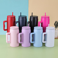 Grande capacité 50oz double paroi en acier inoxydable 304 poignée portable isolée sous vide tasse de voiture gobelet tasse avec poignée et paille