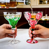 Vente en gros de verrerie en cristal de luxe, verres à cocktail, design artistique rétro, faits à la main, 8,79 oz, couleur personnalisée, transparents, pour mariage