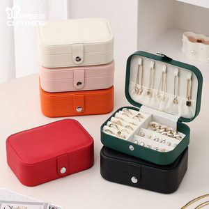 Jewelry Storage Box 7 Inch PU Material With Button Closure Lightweight Travel Case For Necklaces Earrings Rings Jewelry - Product Image 3