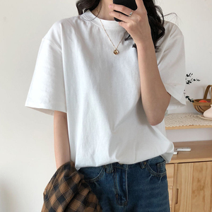Maglietta oversize in cotone maglietta tinta unita da donna maglietta allentata Casual a 7 colori magliette femminili con scollo a O coreano - Product Image 1