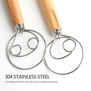 Dụng cụ làm bánh: Máy trộn bột 13 inch, máy đánh bột bánh mì cầm tay, cán gỗ, dụng cụ đánh bột kiểu Đan Mạch với móc nhào bột bằng thép không gỉ - Product Image 3