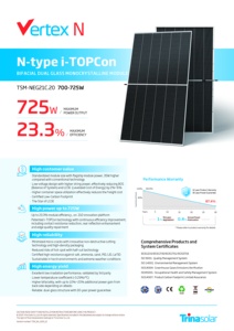 Paneles Solares Trina Solar Vertex N de 720W, 700W, 705W, 710W, 715W, 720W, 725W, Tipo N, TOPCon, Garantía de 25 Años, Vidrio Bifacial, Venta al Por Mayor - Product Image 2