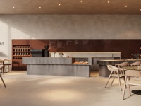 Service de design d'intérieur moderne et sur mesure pour boulangerie de confiseries, mobilier de café tendance avec comptoir de bar à café en marbre massif