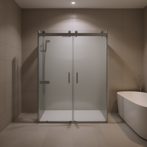 Porte de douche coulissante double sans cadre, verre trempé de 3/8 pouce d'épaisseur, design rectangulaire minimaliste - Product Image 2