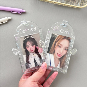 Protector de Tarjetas Kpop Transparente de PVC de 3 Pulgadas con Diseño de Ángel Minimalista para Jardín, Soporte para Photocards, Colgante Kawaii para Bolsos, para Fans del Kpop, Venta al por Mayor - Product Image 1