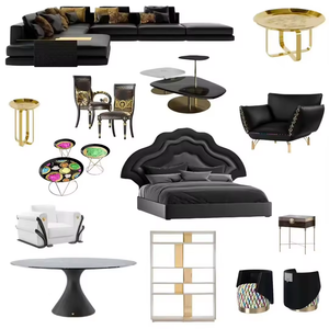 Sistema de Muebles de Lujo Personalizados para Villas, Colección de Sofás de Cuero Negro de Primera Calidad para Diseñadores de Interiores de Villas de Alta Gama - Product Image 1