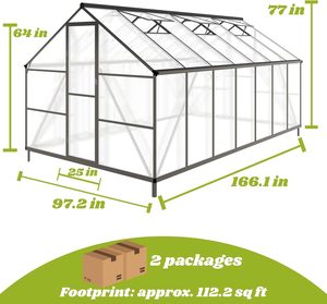 Serra da Giardino 8x14 FT, Serra <span class=keywords><strong>in</strong></span> Policarbonato con Struttura <span class=keywords><strong>in</strong></span> Alluminio, Grande Serra da Giardino con Ingresso - Product Image 2