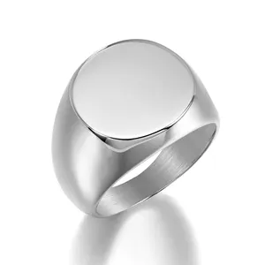 Trendy Minimalist Square Full Smooth Men's Stainless Steel Engagement Ring Jewelry