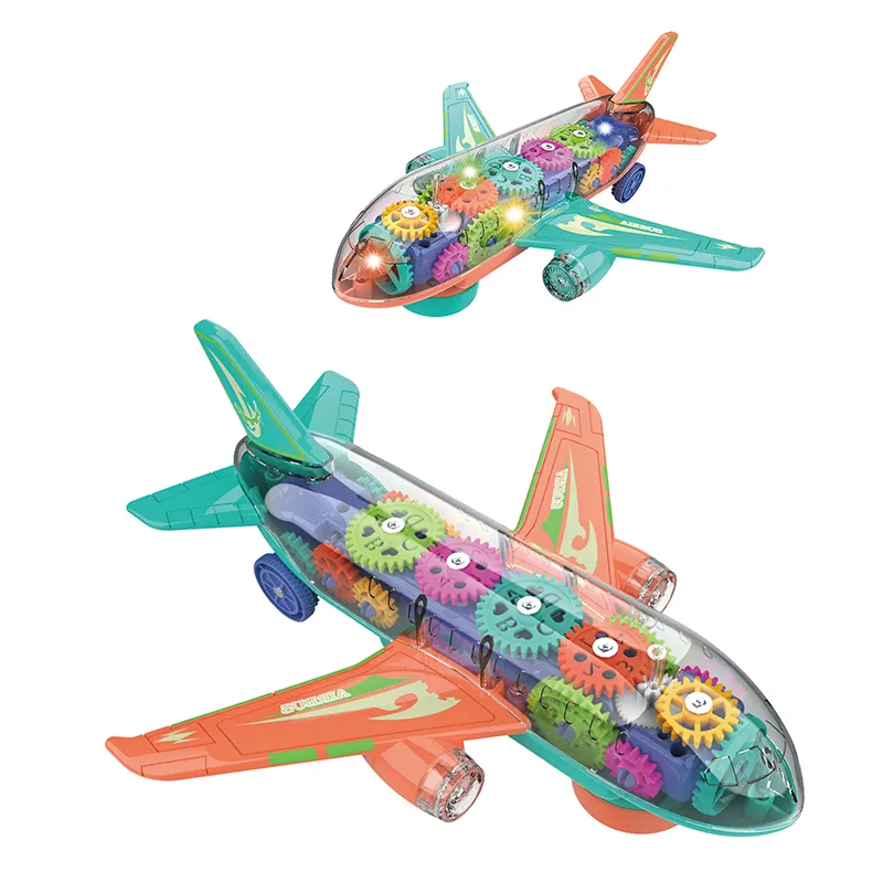 New Arrivals Transparent Electric Gear Airplane Toy With Light Music Diy Assembly Toy Racing Track Kids Learning Toys Car