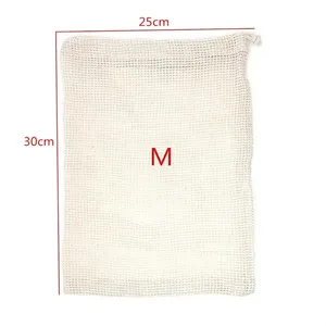 Cheap Eco Friendly Reusable Organic Cotton Mesh Drawstring <b>Mini</b> Tote Bag Customizable Size Custom Logo for Vegetables Packaging - Product Image 3