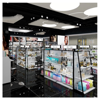 Vitrine de magasin de cosmétiques sur roulettes, design moderne, éclairée par LED, écologique, durable, pour la décoration intérieure des magasins de détail