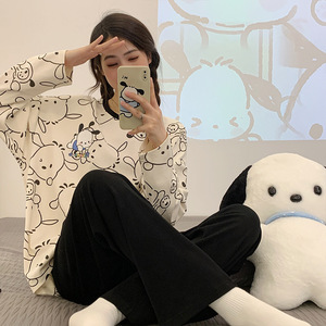 Primavera Outono Meninas Conjuntos De Pijamas 2 Peça Bonito Dos Desenhos Animados Das Mulheres Pjs Casual Mujer Pijama Pijama para Mulher Set - Product Image 3