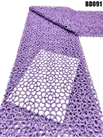 Tela de encaje de lavanda elegante de Ecuador, tela de encaje bordada con cuentas de color marfil de Colombia para vestidos de novia de Dubái, tela de red.