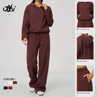 Nouvel ensemble de survêtement à capuche pour femme, sweat-shirt et pantalon de survêtement amples doublés polaire, tenue décontractée et polyvalente 2 pièces