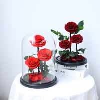 Vente en gros de roses, dôme en verre, fleur préservée, dôme en verre rose, cadeaux de saint-valentin, rose conservée dans une boîte cadeau en verre