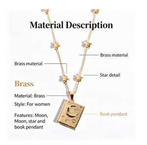 Collana con Ciondolo a Forma di Cuore Apribile '<span class=keywords><strong>Sei</strong></span> la Mia Anima Gemella' in Ottone Placcato Oro 14K con Stella e Luna - Product Image 6