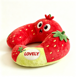 Almohada de Viaje de Peluche con Forma de Fresa Personalizada, Cojín en Forma de U con Personaje de Fresa de Dibujos Animados - Product Image 4