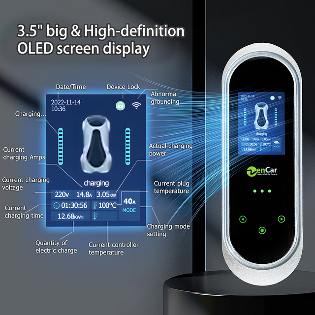 Zencar EPRO 32A 7KW Type 2 EVSE AC EV Charger Home Fast Electric Car Mobile Smart Portable Charge with 3.5'' Big Screen WiFi App