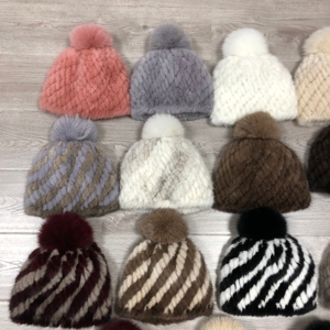 Offre Spéciale bande tricoté chapeaux tricotés pour les femmes mode véritable vison fourrure chapeau <span class=keywords><strong>pompon</strong></span> <span class=keywords><strong>bonnet</strong></span> chapeau - Product Image 5