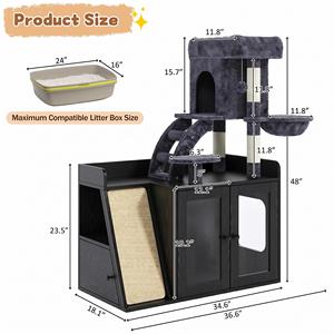 Litter Box Enclosure With <b>Cat</b> Tree Sisal Scratching Board Storage Space Modular Indoor Playground - Product Image 6