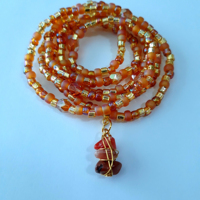 Chaîne de taille africaine plaquée or pour femme, perles de taille extensibles avec pendentif cornaline, bijoux de corps, chaîne de ventre