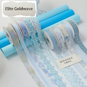 New blue series <b>ribbon</b> flower cake baking packaging decoration <b>ribbon</b> gift wrapping DIY bow tie - Product Image 1