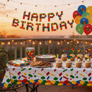 640433 Ensemble de 209 pièces sur le thème des blocs de construction <span class=keywords><strong>pour</strong></span> fête d'anniversaire - Kit complet de décoration et de vaisselle adapté à toutes <span class=keywords><strong>les</strong></span> décorations de fête - Product Image 5
