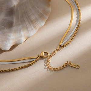 Collares de cadena cubana de acero inoxidable chapados en oro PVD de 18 quilates, cadena retorcida de <span class=keywords><strong>tres</strong></span> capas, collares geométricos para mujer, joyería clásica - Product Image 5