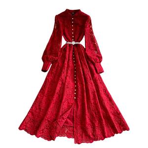 Abiti francesi mondani stile retrò pizzo ricamato abito <span class=keywords><strong>donna</strong></span> autunno perla con fibbia vita stringe Vestidos sottili - Product Image 6