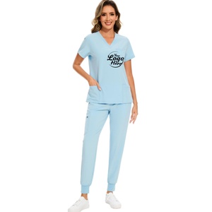 Women's Nurse Uniform <b>Scrub</b> Set Stretch <b>Scrub</b> <b>Top</b> Pants 8 Pockets Natural Cool Jogger Style Hospital Use 100% Polyester - Product Image 1