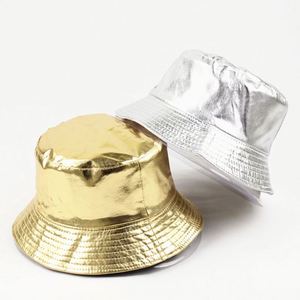 Chapeau Bob en Cuir Verni Argenté Double Face Personnalisable avec Logo pour Enfants, Chapeau de Pêche Tendance Anti-UV - Product Image 1