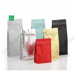 Prêt à expédier en gros En stock 250g petit sac d'emballage de grains de café à fond plat avec valve et fermeture à glissière en T