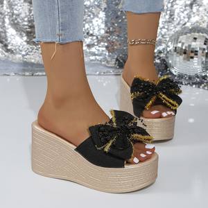 Sandales compensées à plateforme pour femme, grande taille, avec nœud et semelle épaisse, nouvelle collection été, vente en gros transfrontalière 702 - Product Image 4