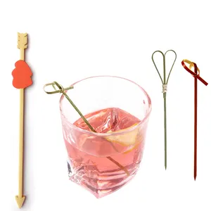 Tre Dùng Một Lần Cocktail Thanh Knot Pick Màu Trái Tim Tre Sự Gian Lận Khuấy Picks