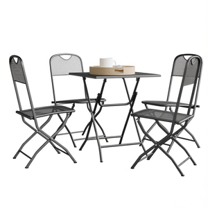 Ensemble de salle à manger de jardin pliable anthracite en métal maillé 4 places, mobilier d'extérieur au design minimaliste - Product Image 1