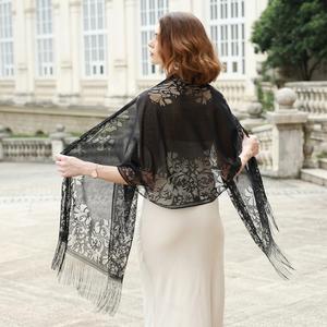 Women's Elegant <b>Black</b> Sheer Sparkle Cashmere Winter Cape Shawl Evening Party Shoulder Wrap Cover Lightweight Anti-Bacterial - Product Image 5