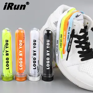 IRun-cordones de zapatos planos de poliéster personalizados, cordones con logotipo impreso para zapatillas