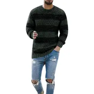 Men Striped Knit Sweaters Casual Fashion Slim Fit Autumn Winter Crew Neck Pullover Sweatshirt Tops Outwear Jumper