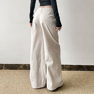 กางเกงขายาวทรงตรงเอวต่ำแบบหลวม จับจีบเอวแบบไม่สมมาตร สไตล์ลำลอง แฟชั่นพื้นฐาน สตรีทแวร์ ผ้าทอ สำหรับผู้หญิง - Product Image 2