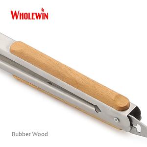 Diskon besar 14 inci Aksesori dapur penjepit barbekyu pegangan kayu penjepit panggangan baja tahan karat - Product Image 5