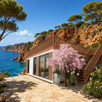 Maison conteneur préfabriquée en panneaux WPC, 30 pieds, avec toit surélevé et élargi, deux étages, terrasse, escalier extérieur, maison et cabane préfabriquées