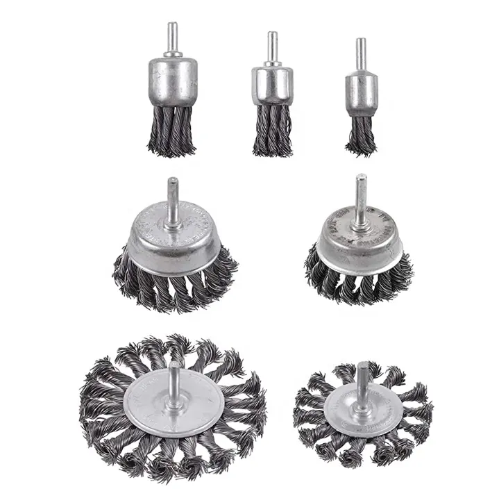 7 pièces de roue de fil de noeud de torsion brosse pour perceuse serti de fil de coupe de brosse de fil de roue ensemble pour perceuse avec 1/4 tige De L'enlèvement de La Rouille