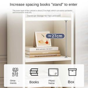 رف كتب خشبي صغير قائم بذاته ضيق ومنخفض للتخزين في غرفة النوم وغرفة المعيشة، أثاث منزلي - Product Image 3