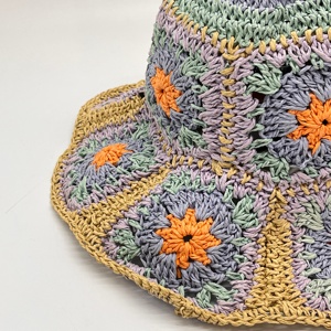 Chapeau en crochet papier style vintage Granny Square, chapeau de soleil pliable pour femmes - Product Image 2