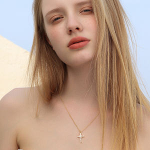 YILUN 럭셔리 골드 도금 큐빅 지르코늄 종교 925 스털링 실버 십자가 목걸이 보석 - Product Image 6