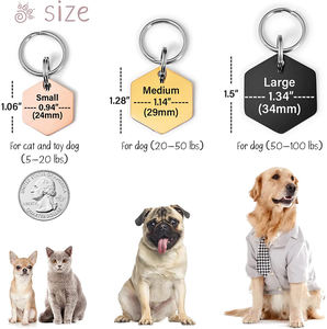 תג זיהוי לכלב בצורת משושה כחולה עם חריטה כהה בהתאמה אישית, תג שם לכלב עם טבעת מפוצלת - Product Image 3