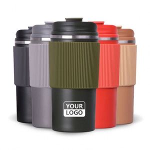 แก้วกาแฟสแตนเลสแบบพกพามีฝาปิดกันรั่วแก้วกาแฟผนังสองชั้นแบบสุญญากาศพร้อมโลโก้สำหรับเดินทาง - Product Image 1